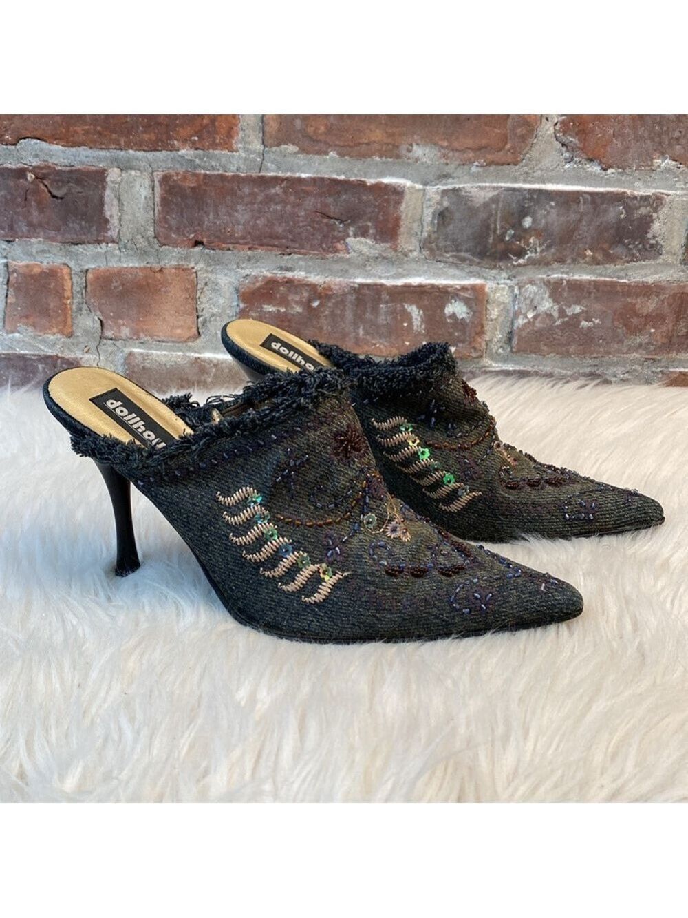 Dollhouse Fergie Denim High Heel Mules, Size 9